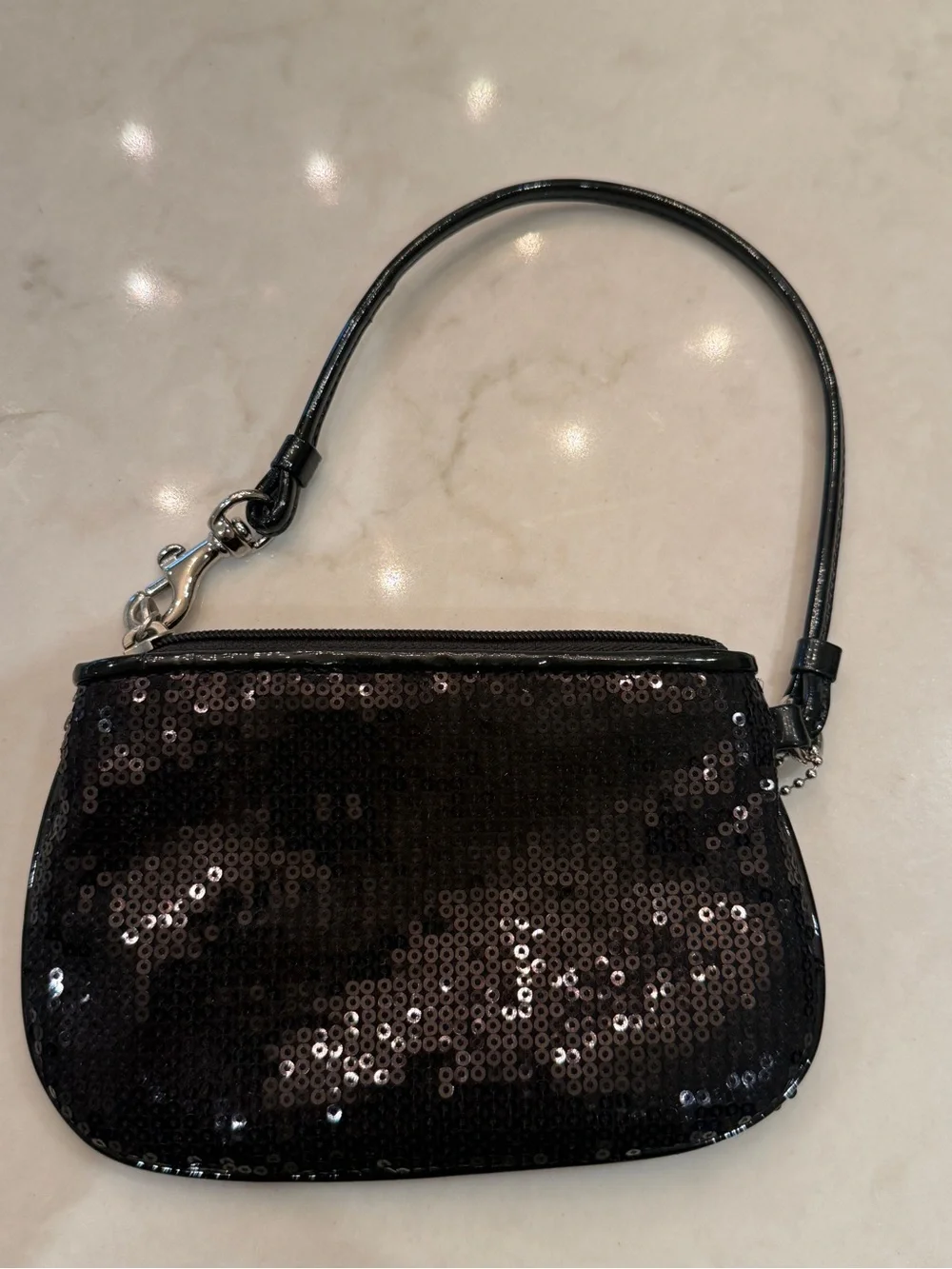 Coach Black Sequin Wristlet with Silver Hardware